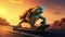 Adventurous Turtle Skateboarding at Sunset. Generative ai