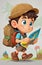 Adventurous Young Explorer Cartoon Character