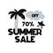 Advert card with lettering 70 off summer sale in scandinavian style. Vector illustration