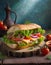 Advertisement food photography. Sandwich vegetables. AI art generated