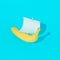 Advertisement idea with a yellow banana like a ship with a shadow and a sail of paper against pastel blue background. Minimal
