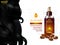 Advertisement promotion banner for almond oil hair serum for smoothening and strong hair