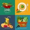 Advertisement set of concept banners with vegetable and fruits icons for vegetarian restaurant home cooking menu