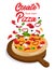 Advertisement Of Tasty Cheese Pizza With Ingredients On Wooden Food Stand. Possibility Of Making Pizza With Own