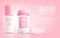 Advertising antiperspirant banner in pink realistic vector illustration isolated.