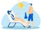 Advertising Flyer Tanning on Lounger Cartoon Flat