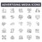 Advertising media line icons. Editable stroke signs. Concept icons: business, marketing, communication, mobile promotion