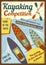 Advertising poster design with illustration of kayaks on the river on dusty background