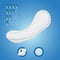 Advertising sanitary napkin, icons, drops on a blue background