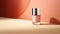 Advertising shot of light pink nail polish bottle presented as a no brand mockup on red background