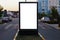 Advertising space under the poster. Lightposter citylight mockup small billboard in the city near the roadway. white space for