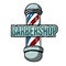 Advertising stand for barbers and barbershop inscription.