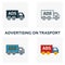 Advertising On Trasport icon set. Four elements in diferent styles from advertising icons collection. Creative advertising on
