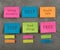 advice of health concept - Many colorful sticky note with words eating disorders, help, health tips, stop, food allergy, free