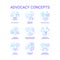 Advocacy blue gradient concept icons set