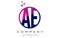 AE A D Circle Letter Logo Design with Purple Dots Bubbles