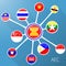 AEC,network Asean Economic Community flag symbols.