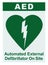 AED Automated External Defibrillator Inside On Site Text, Green Icon, White Sign Sticker Label Isolated Vertical, Cardiopulmonary