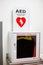 AED defibrillator emergency equipment shock sign for machine area