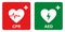 AED vector icon. Emergency defibrillator sign or icon. AED AID CPR. Vector green red isolated icon CPR