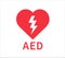 AED vector icon. Emergency defibrillator sign. Red heart electricity. Vector illustration