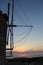 Aegean area - wind mill looking to aegean sea sunset