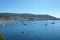 Aegean sea, Bay of Bodrum, Turkey. Blue sea with yachts and boats.