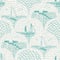 Aegean teal sailboat linen nautical seamless background with wave texture. Summer coastal living style home decor