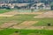 Aeiral view of Indian countryside with rice paddies, Tamil Nadu,