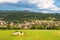 Aeral view Bulgarian Village. Mountains landscape