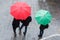 Aereal view of people holding colorful umbrellas