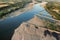 Aeria view of groynes stopping the sand in the Loire valley