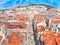 Aeria view over Lisbon capital of Portugal. Water color illustration