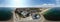 Aerial 360 Degree full sphere Panoramic photo view of the beach front on the beach of Sunny Beach in Bulgaria showing the