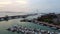 Aerial 4k footage of the Tamsui Fisherman\'s Wharf Harbor in Taiwan