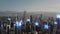 AERIAL. 5G network wireless systems with modern city skyline