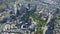 AERIAL Above Frankfurt am Main with Drone looking down on Skyscrapers in Beautiful Summer Sunshine