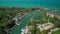 Aerial above view of a marina near a road, near Chacago in sunny day