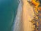 Aerial abstract background sunset ocean beach.