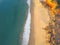 Aerial abstract background sunset ocean beach.