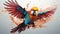 the aerial acrobatics of a parrot on agile flight against a pure white backdrop