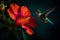 Aerial acrobats, majestic hummingbird feeding on hibiscus flower beautiful wildlife photography. Generative AI