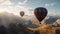 Aerial Adventure, Hot Air Balloons Soaring Over Mountainscape