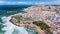 Aerial. Aerial view of the town of Ericeira coasts and streets.