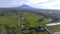 Aerial agriculture in rice fields and Merapi mountain view