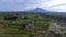 Aerial agriculture in rice fields and Merapi mountain view