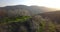 Aerial of almond tree garden on a slopes of Troodos mountains, Cyprus at sunset