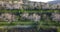 Aerial of almond tree garden on a slopes of Troodos mountains, Cyprus at sunset