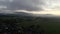 Aerial Alpenvorland landscape with Mountain Range Alps in the back. Bavaria