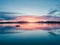 Aerial of an amazing sunset with sailing vessel Loch Creran, Barcaldine, Argyll